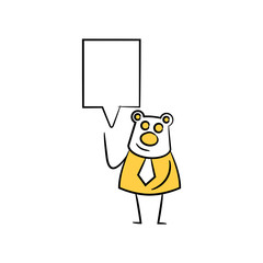 bear businessman and speech bubble yellow stick figure theme