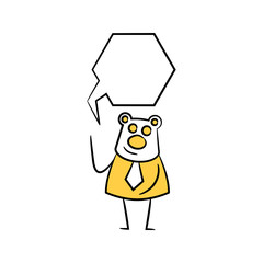 bear businessman and speech bubble yellow stick figure theme