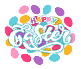 Happy Easter - cute hand drawn doodle lettering art poster banner template