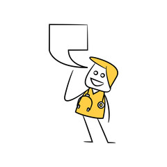 doctor, physician with speech bubble in stick figure theme