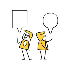 businessman with speech bubble yellow stick figure theme