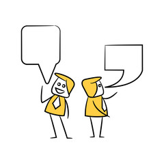 businessman with speech bubble yellow stick figure theme