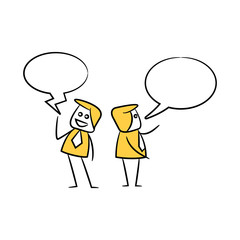 businessman with speech bubble yellow stick figure theme