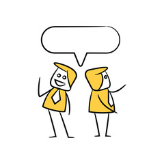 businessman with speech bubble yellow stick figure theme