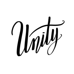 Fototapeta premium Unity. Brush lettering. Commonality and agreement. Ink inscription separately from the background. Typography element for logo, icon and your design