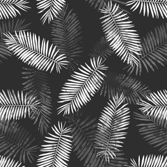 Hand drawn tropical seamless pattern with exotic leaves. For background, wallpaper, fabric, gift paper design.