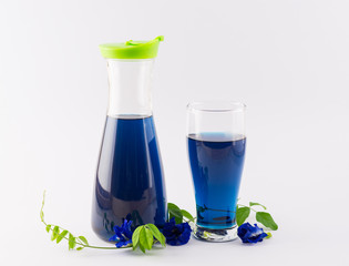 Herbal Butterfly Pea Drink on white background