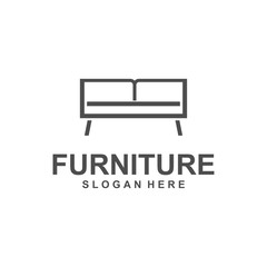 furniture logo template, interior design logotype symbol. Style line couch sofa chair icon sign
