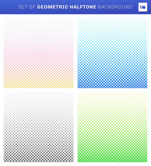 Set of geometric halftone style on white background. Square, circle, hexagon, triangle pattern. You can use for template brochure, banner web, print ad, cover presentation, etc.