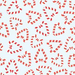 Colorful Red and White Holiday Christmas and New Year Candy Cane Hearts Vector Seamless Pattern