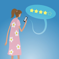 Young woman using smartphone for rating on social media