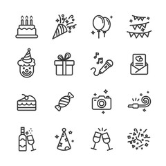 birthday party vector line icons set