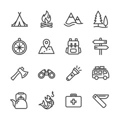 camping vector line icons set