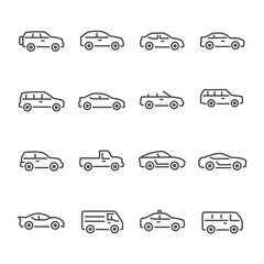car vector line icons set