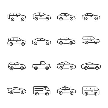 Car Vector Line Icons Set