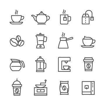 shop coffee vector line icons set