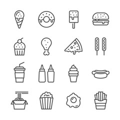 fast food vector line icons set