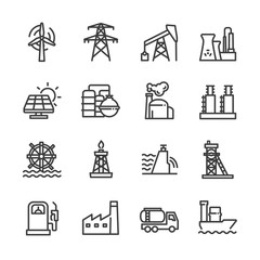 industrial and energy vector line icons set