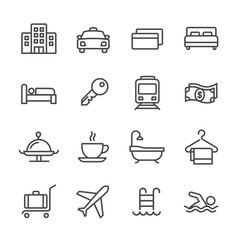 hotel related vector line icons set