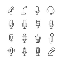 Microphone vector line icons set