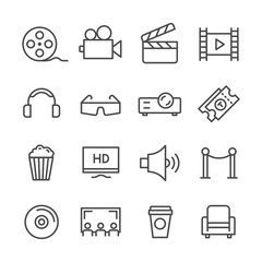 movie and cinema vector line icons set