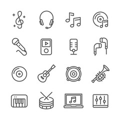 music and equipment vector line icons set