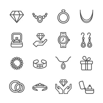 Jewelry and trinkets vector line icons set
