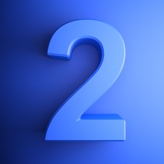 Blue number 2 square icon - 3D rendering illustration