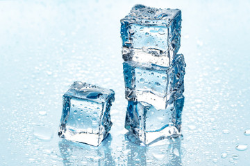 ice cubes on blue background