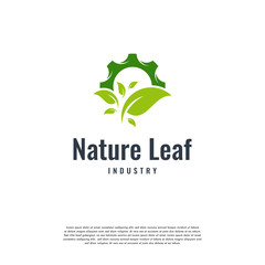 Nature Industry logo designs concept vector, Leaf and Gear logo symbol