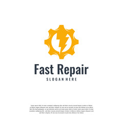 Fototapeta na wymiar Bolt Electricity Gear logo designs concept vector, Fast Repair Thunder logo designs