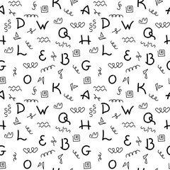 Doodle hand drawing. Letters, Seamless pattern on white background. Vector illustration