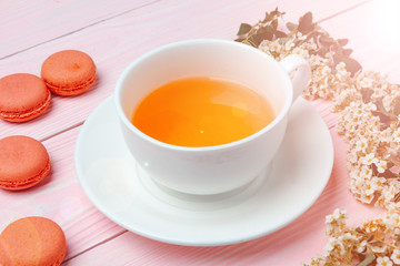 Tea ceremony. Tea cups with hot tea close up