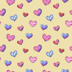seamless watercolor pattern with hearts