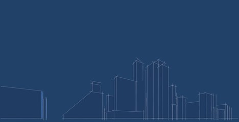 Modern architecture wireframe. Concept of urban wireframe. Wireframe building 3D illustration of architecture