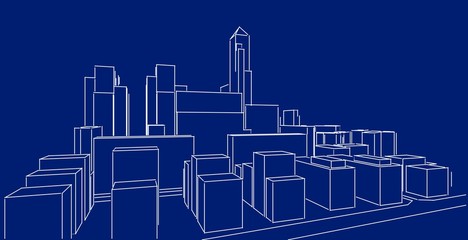 Modern architecture wireframe. Concept of urban wireframe. Wireframe building 3D illustration of architecture