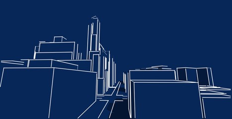 Modern architecture wireframe. Concept of urban wireframe. Wireframe building 3D illustration of architecture