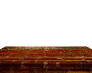 empty Red brick table top isolated on white background, used for display or montage your products