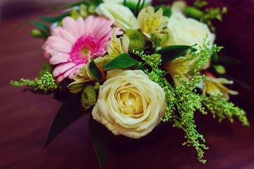 pink daisy white rose
