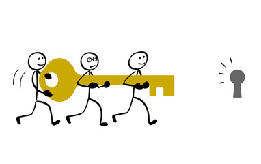 鍵をもつ3人 -手描き-