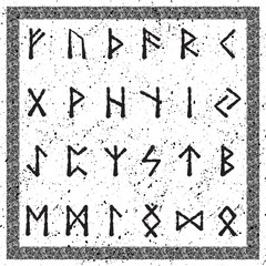 Old scandinavian runic grunge letters isolated on white background