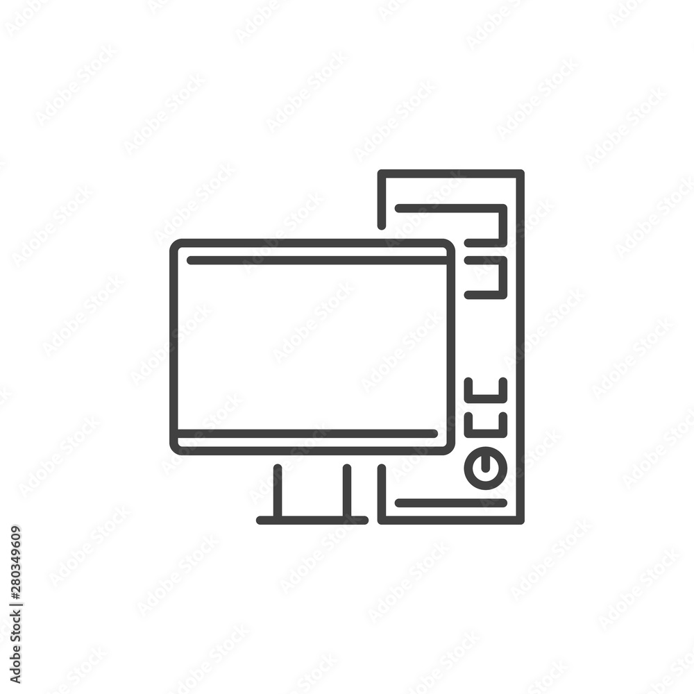 Aufkleber gaming desktop computer vector concept icon or sign in thin line style