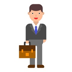 Businessman with bag vector illustration, flat style icon