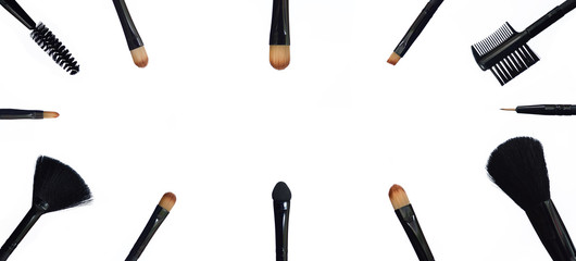 various makeup brush sizes isolated on white background