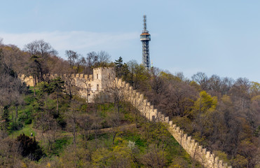 The Hunger wall and Petrin Tower in Prague EU