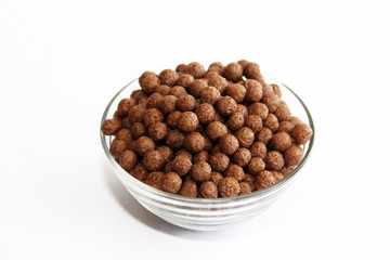 chocolate corn balls for breakfast in glass plate