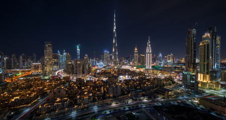 Blue hour panorama shot from the Dubai Downtown 