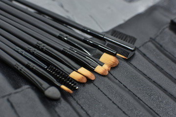 various makeup brush sizes complete with black bags