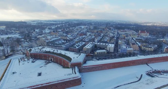 Winter aerial drone view of small town in 4K