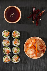 Fototapeta na wymiar Korean roll Gimbap(kimbob) made from steamed white rice (bap) and various other ingredients